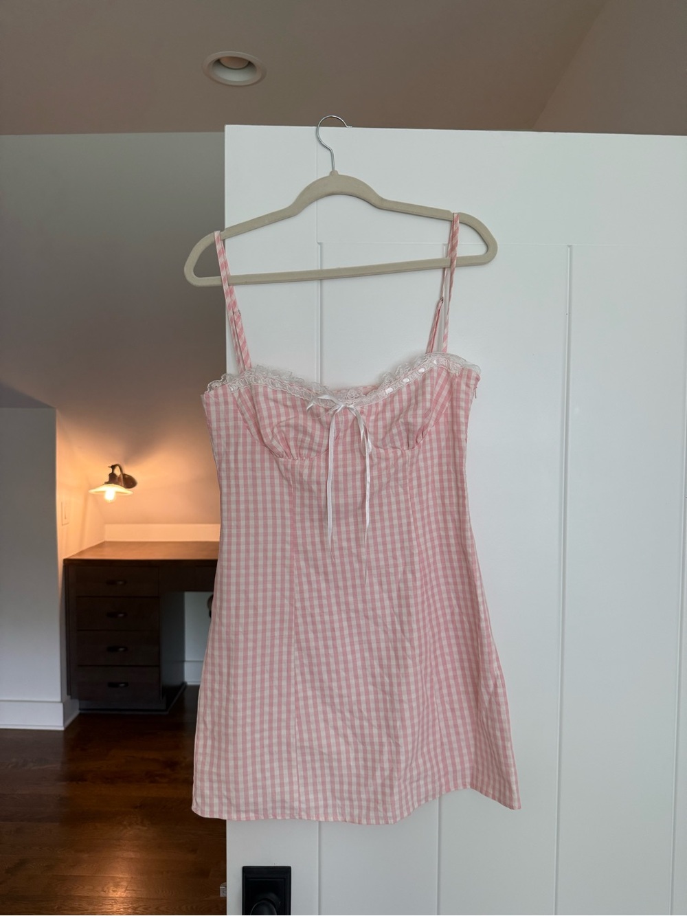 Peppermayo Pink Gingham Lace-Trim Mini Dress